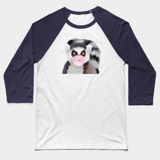 Bubblegum Blowing Ring-Tailed Lemur Baseball T-Shirt by Suneldesigns